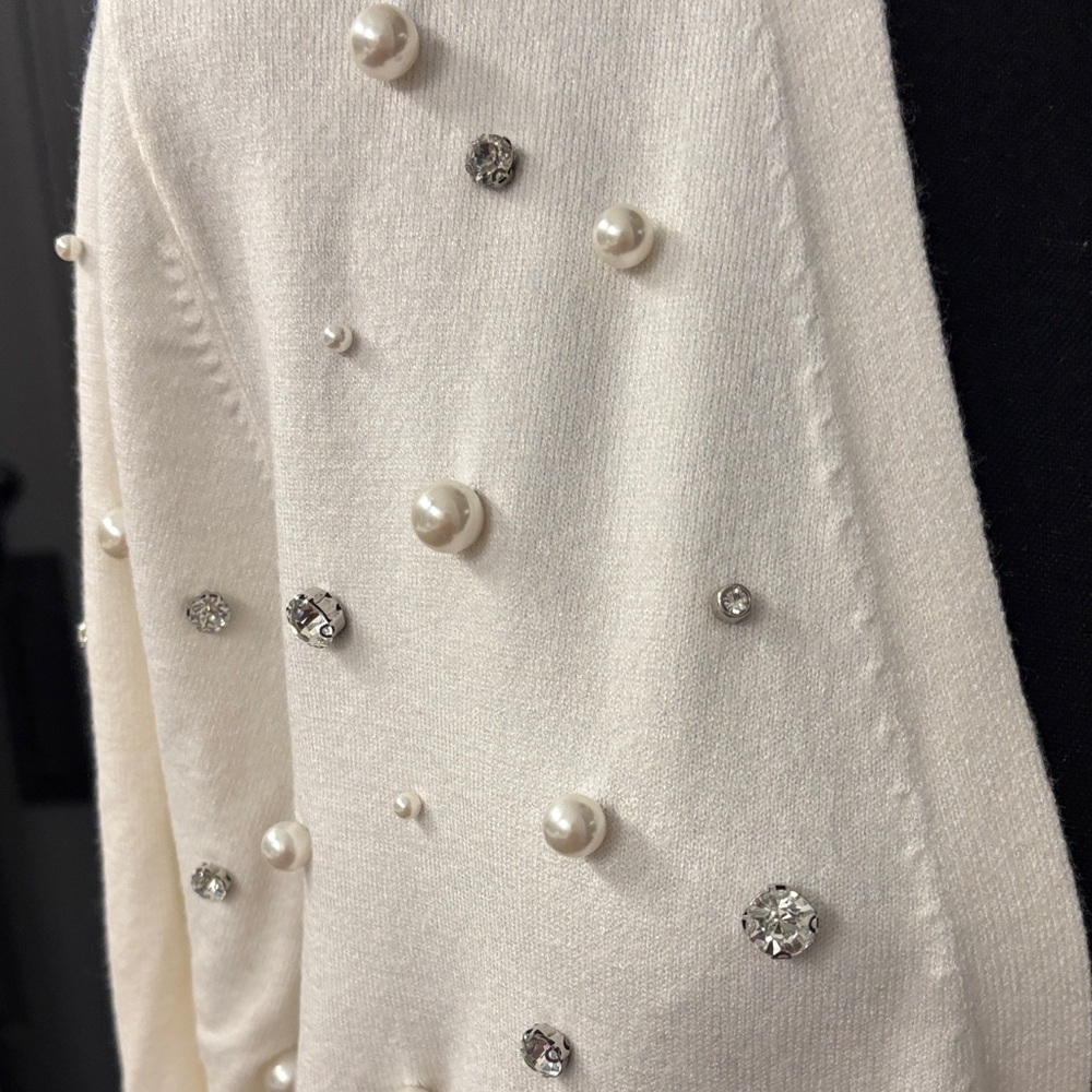 Chico's Cream Cardigan with Pearl Accents - Picture 2 of 6